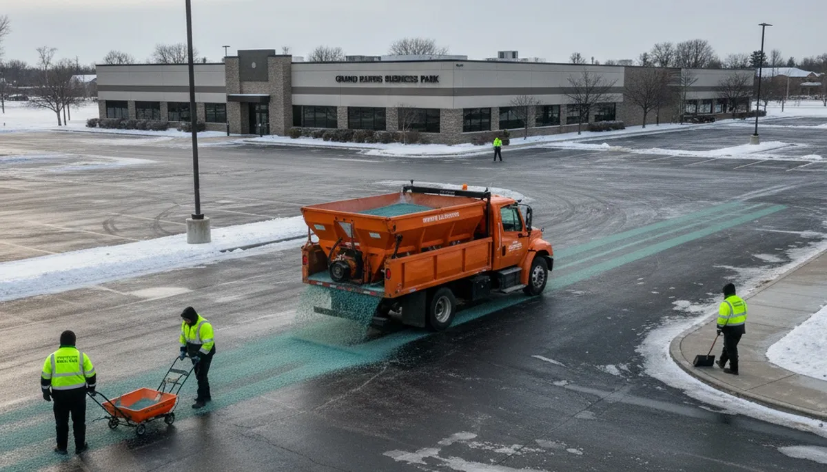 Professional de-icing and ice melt treatment by Chop Chop Landscaping in Grand Rapids, MI