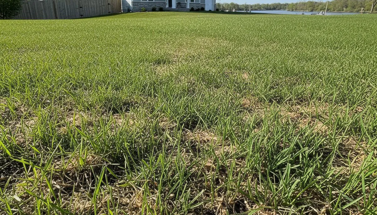 Hydroseeded lawn with new green grass sprouting in Grand Rapids, MI by Chop Chop Landscaping
